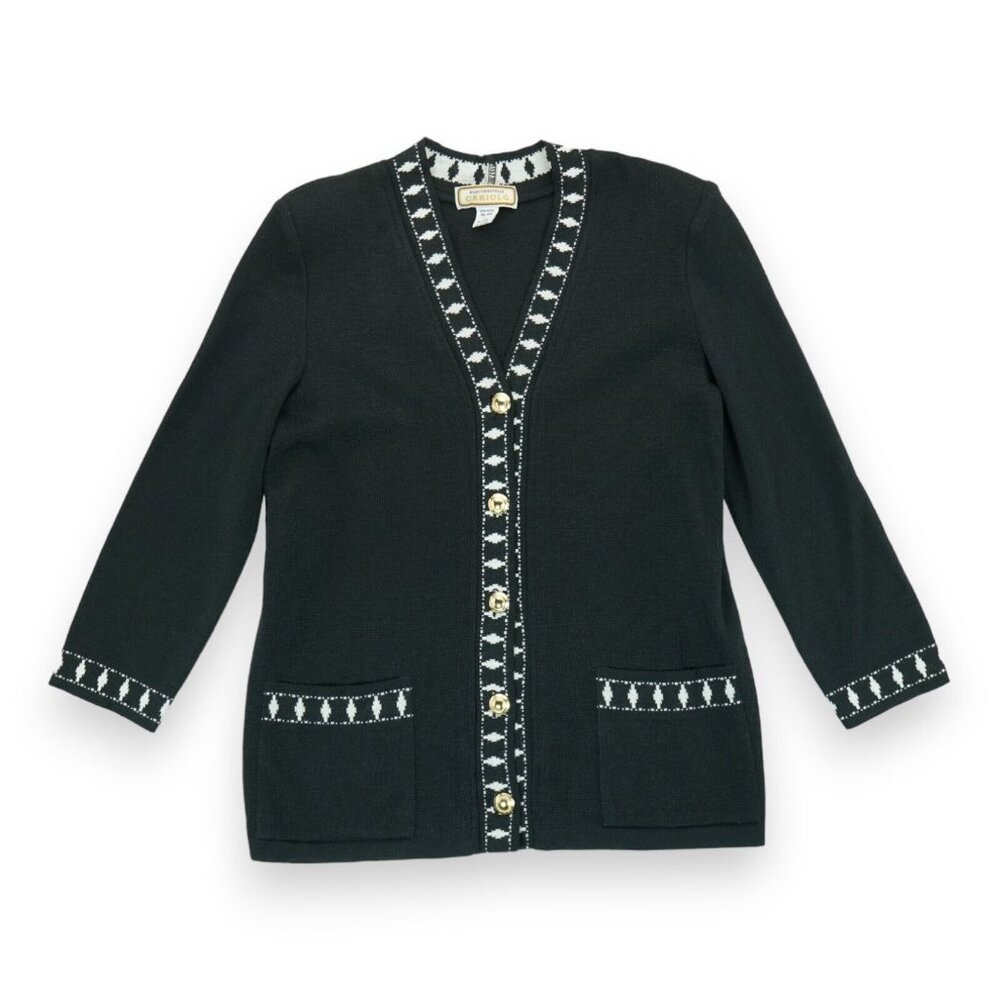 Vintage Italian Wool Cardigan Black W/ Golden Buttons CARIOLO QUATTROSTELLE Sz L